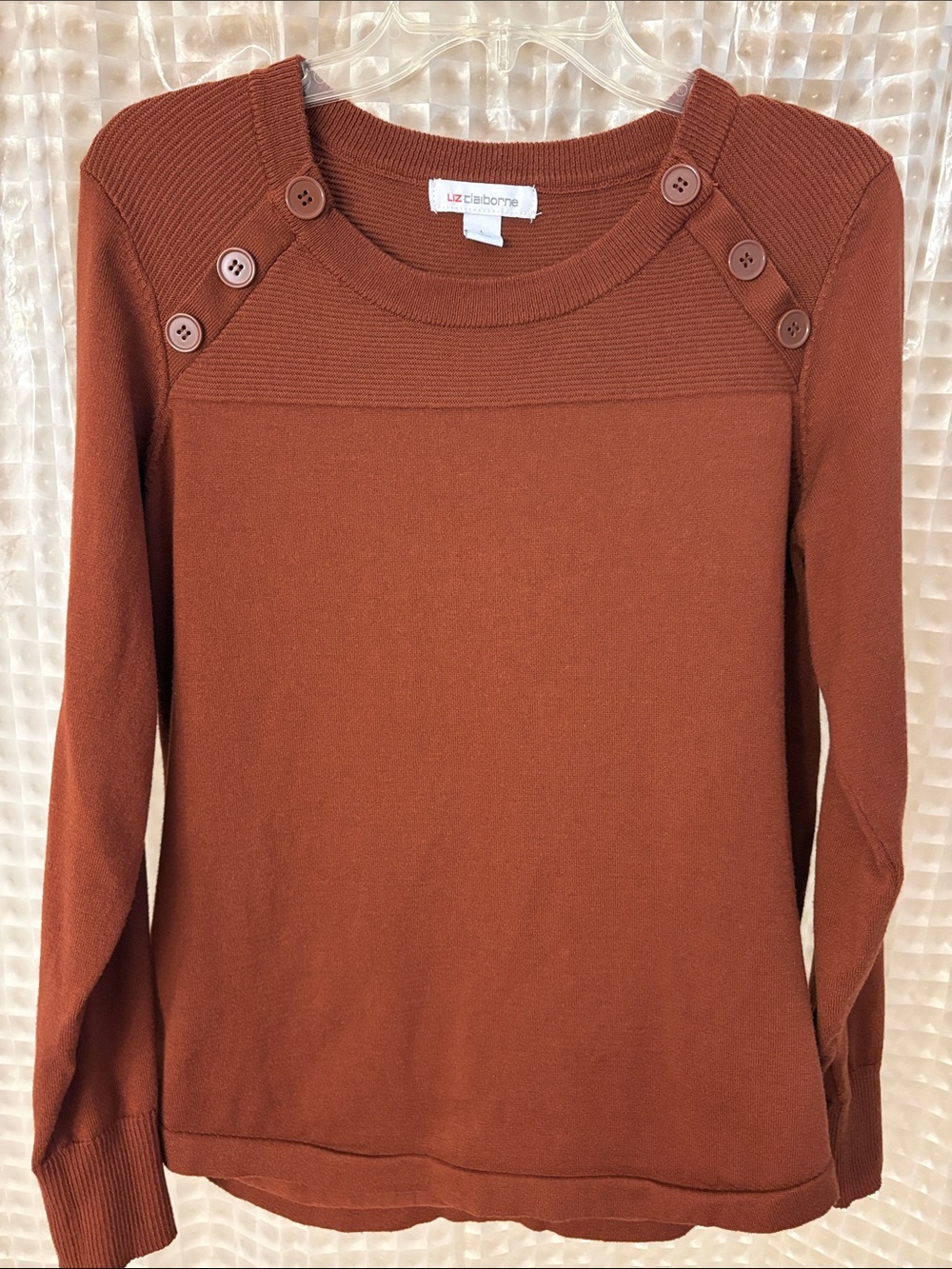 Liz Claiborne Button-Shoulder Long Sleeve Sweater - Rust color